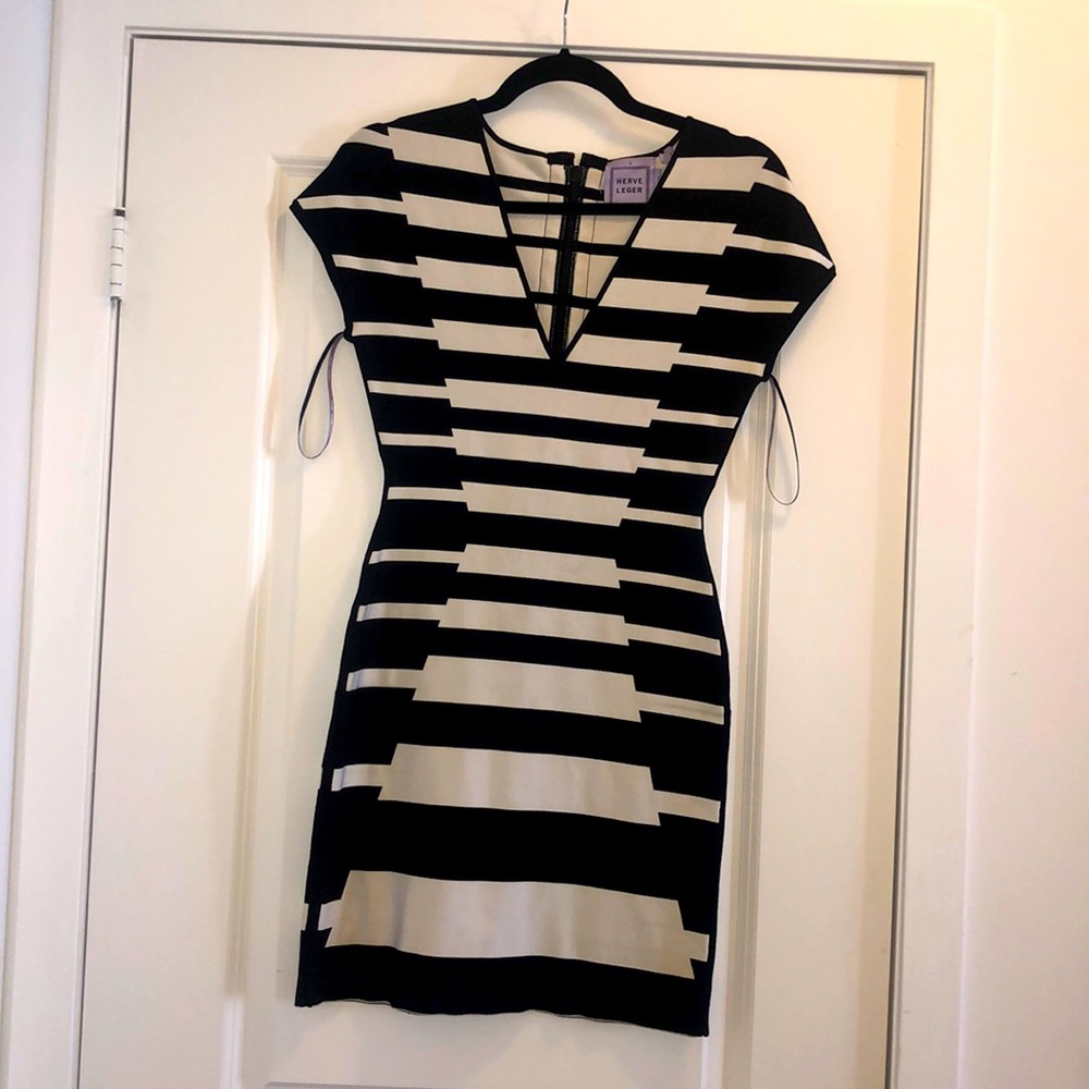 Herve leger Black White Band Dress